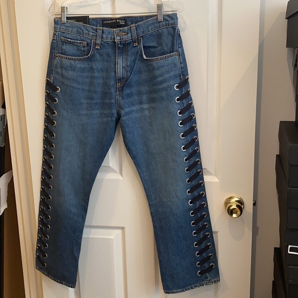 VERONICA BEARD Ines Girlfriend lace up jeans Stone - Picture 7 of 13